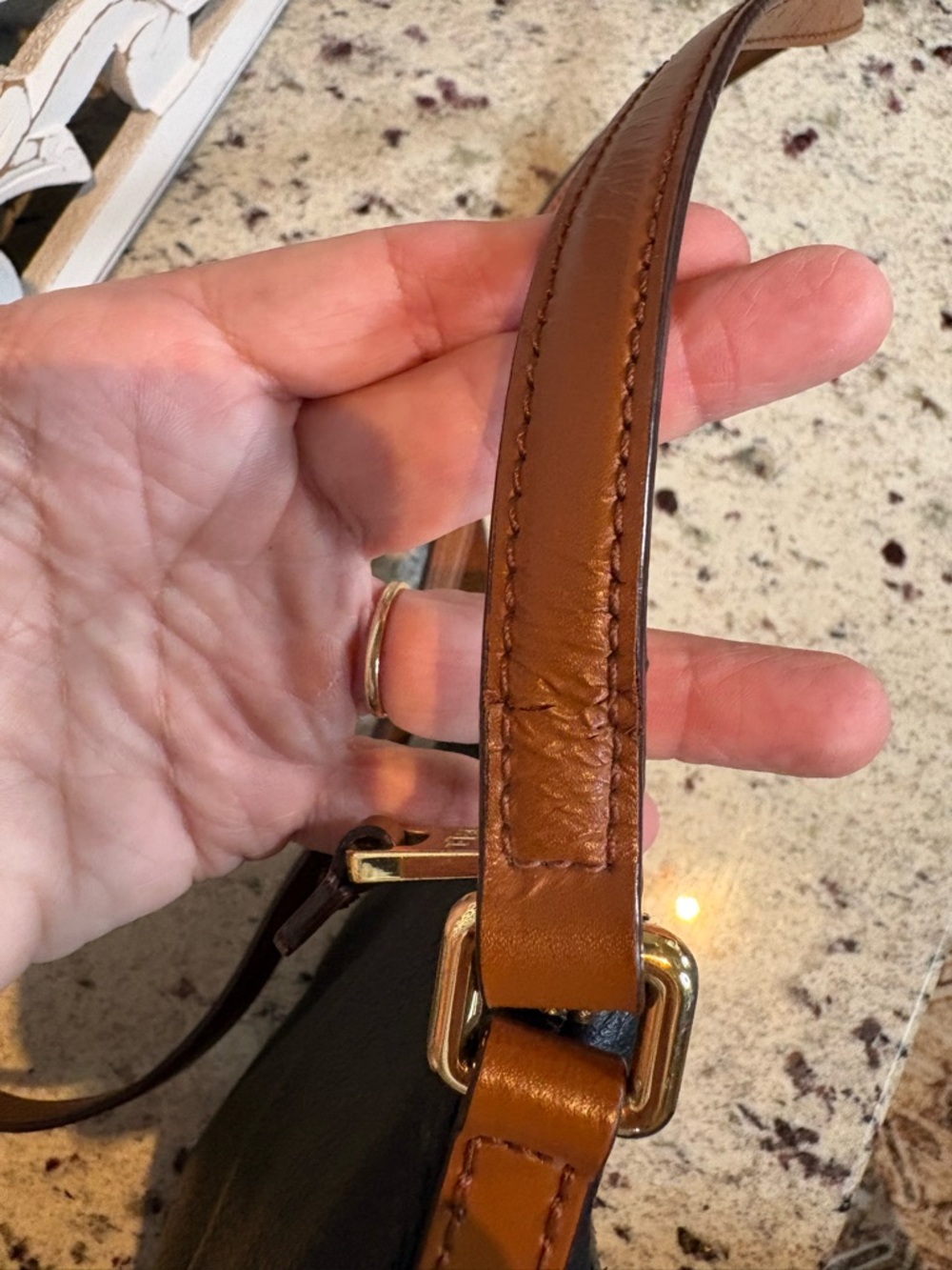 Ralph Lauren Black Pebbled Leather Crossbody with Brown Strap - Picture 14 of 16